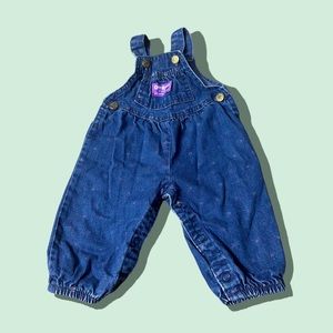 Vintage OshKosh B’Gosh Genuine Article Vestbak Denim Overalls W/Purple Flowers